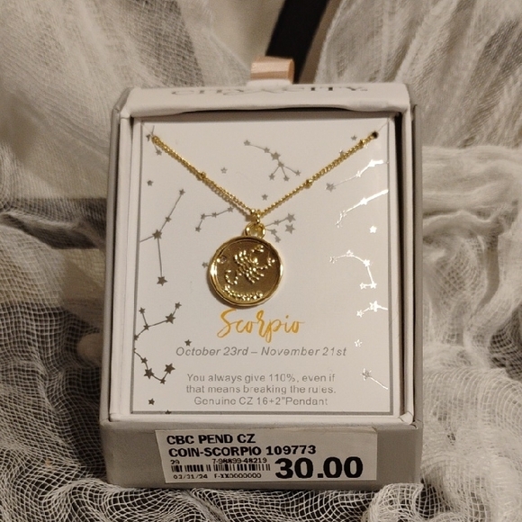 City City Jewelry - Intricate Gold Scorpio Zodiac Pendant Necklace with Genuine Cubic Zirconia